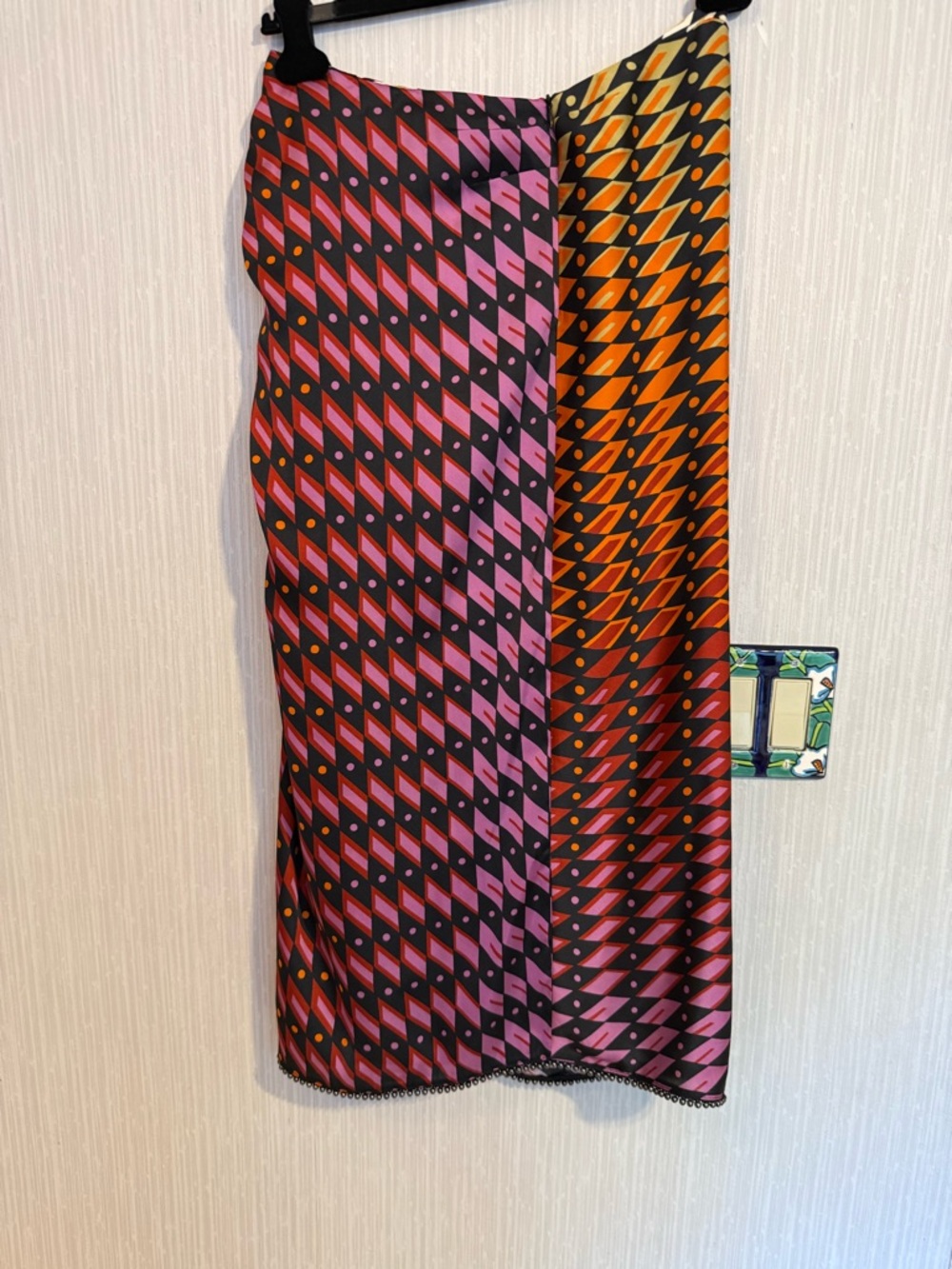 Zara Geometric Faux Wrap Midi Skirt in Warm Red, Orange & Pink - Picture 7 of 7
